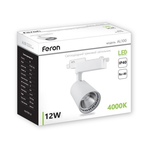 

Трековый светильник Feron AL100 12W 960 Lm 4000 K белый