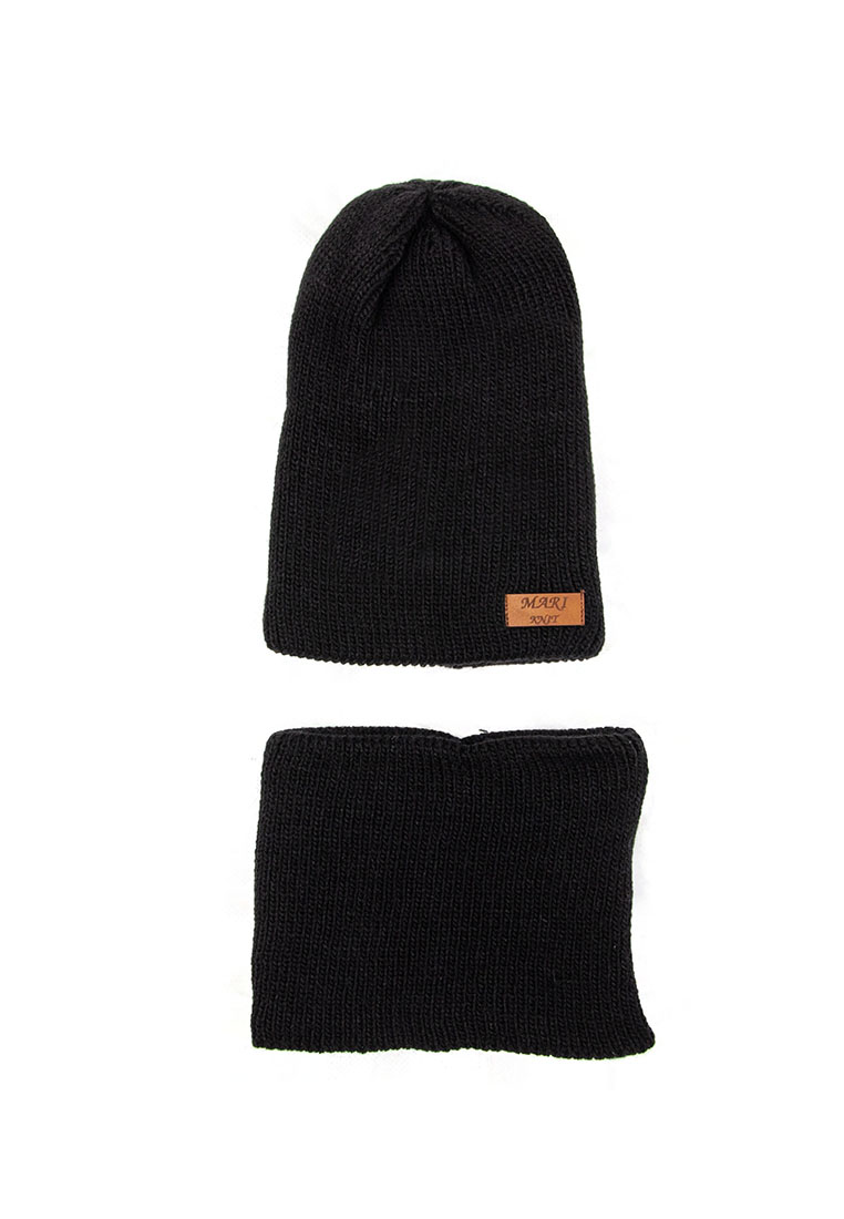 

Теплый вязаный комплект шапка хомут Mari-Knit 0829 р54 52см черный 45945