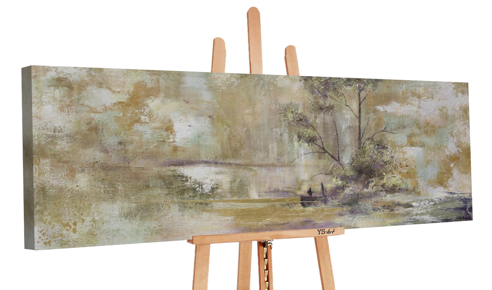 

Картина ручной работы с пейзажем реки в светлых тонах, акриловыми красками на холсте, «Релакс», 150×50 см