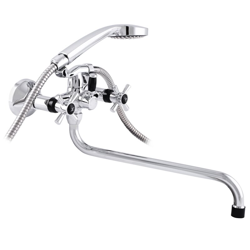 

Кран в ванную двухвентильный с длинным изливом ZERIX хром Z2254-6 силумин ZX0260