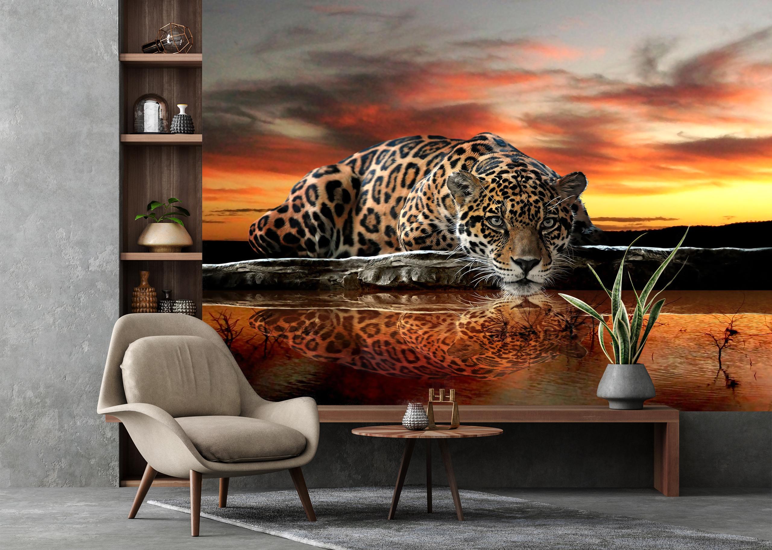 

Виниловые Фотообои Walldeco Леопард на закате 475x300 Базальт