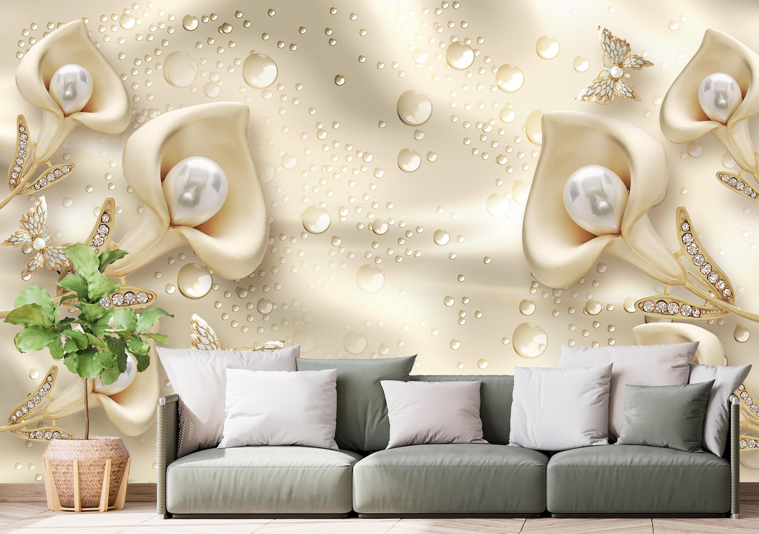 

Виниловые Фотообои Walldeco Жемчуг и цветы, барельеф 380x250 Базальт