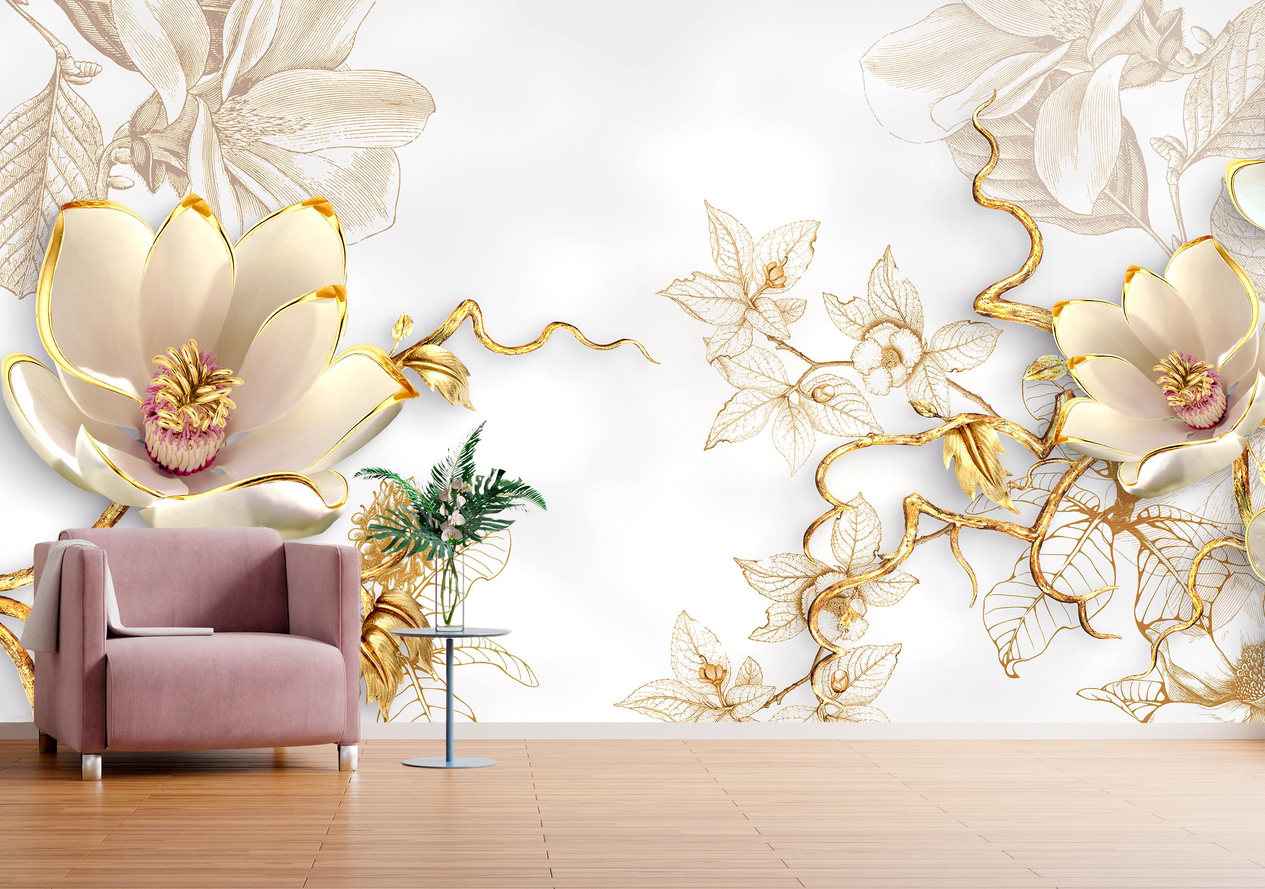 

Бумажные Фотообои Walldeco Золотые цветы 475x300 Гладь