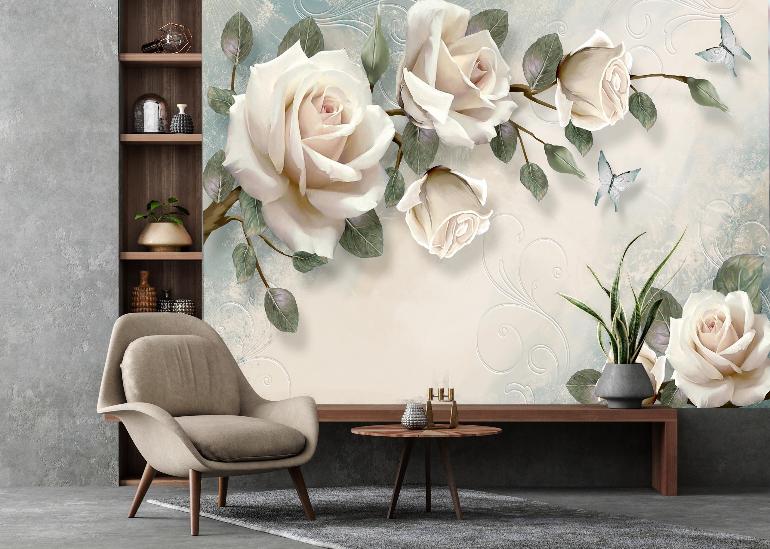 

Виниловые Фотообои Walldeco Бежевые розы 300x200 Деко