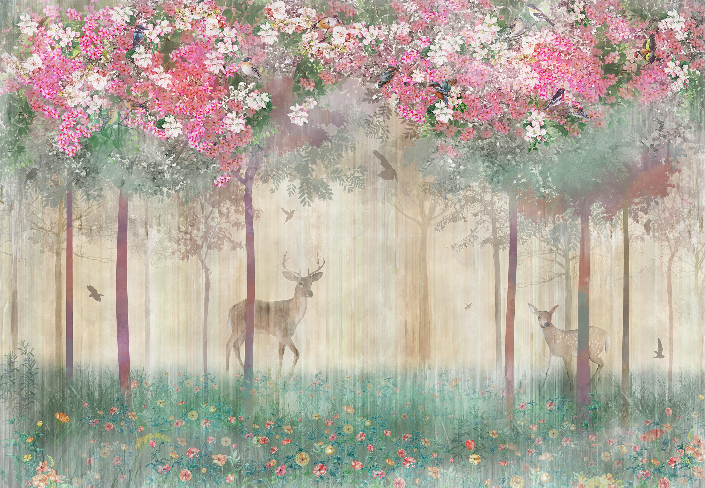 

Виниловые Фотообои Walldeco Олени и цветущие деревья 285x190 Диамант