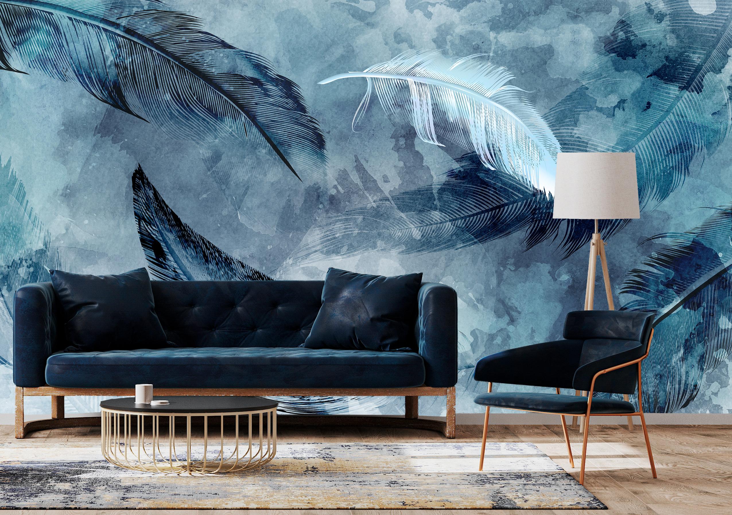 

Виниловые Фотообои Walldeco Синие и белые перья 200x130 Деко