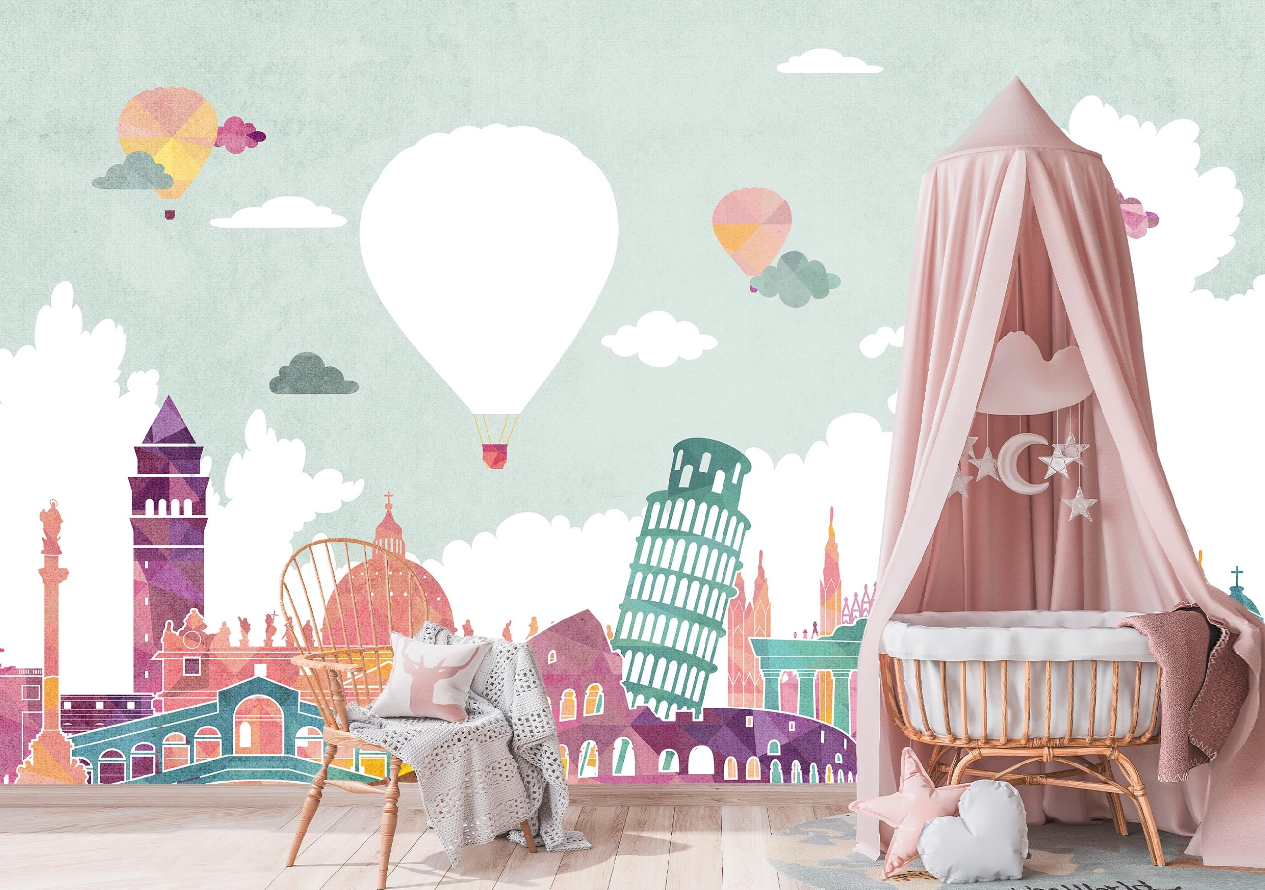 

Виниловые Фотообои Walldeco Город и воздушные шары 475x300 Деко