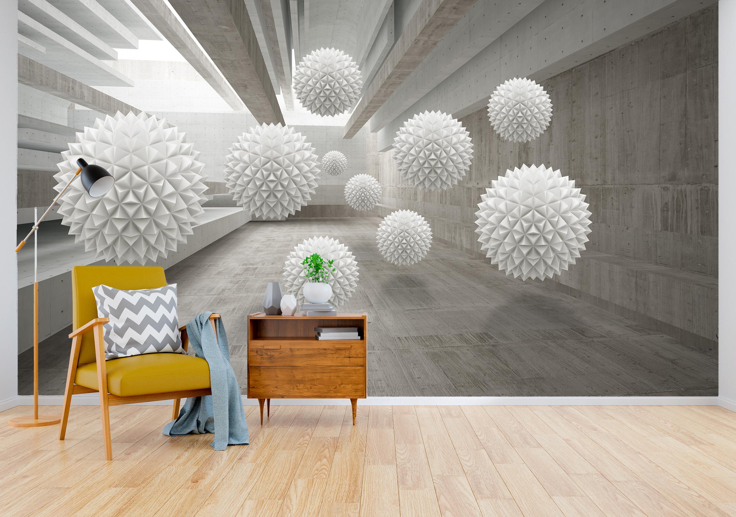 

Виниловые Фотообои Walldeco 3Д белые сферы 285x190 Жаккард