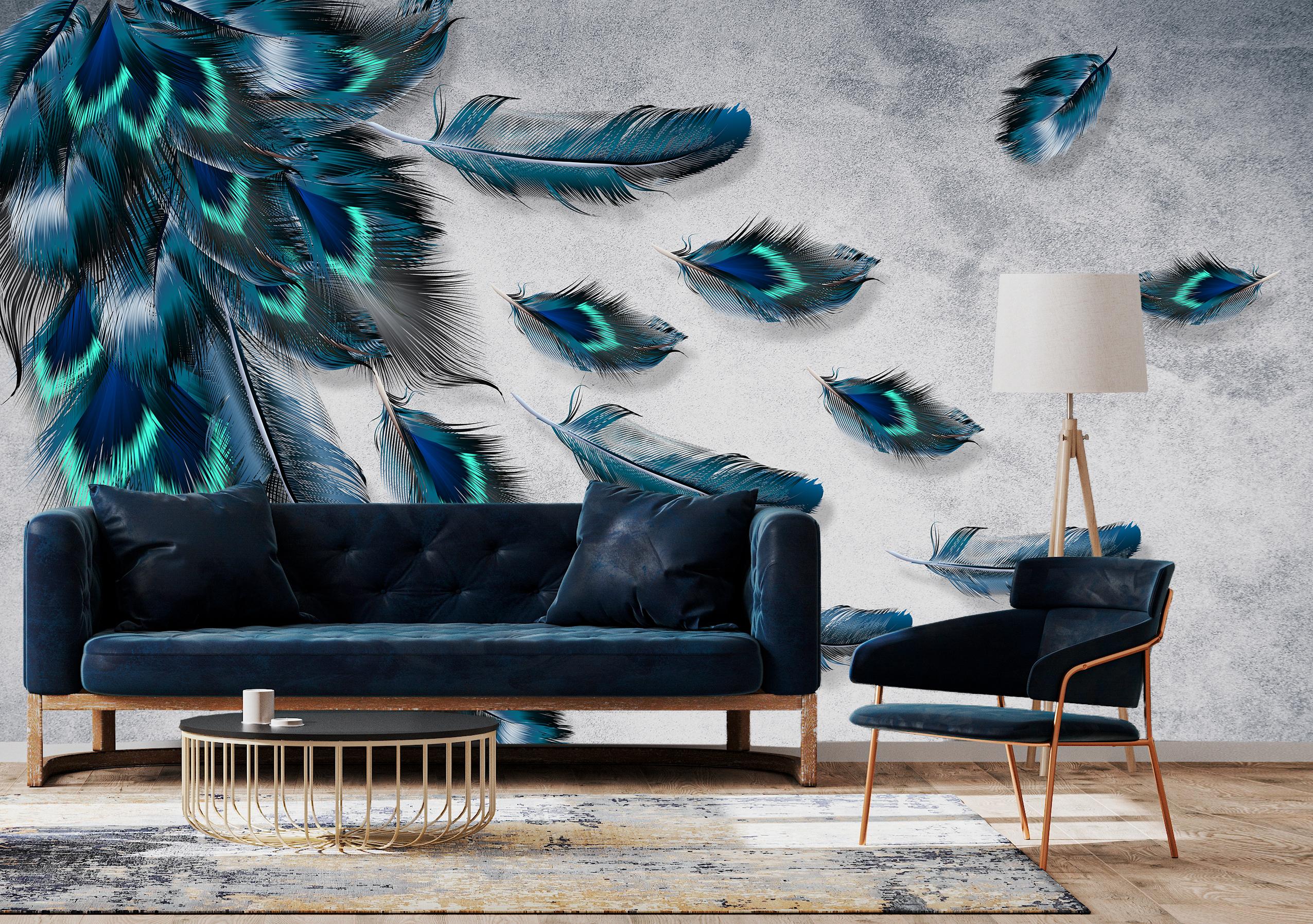 

Фотообои на самоклеющейся основе Walldeco Синие перья 200x130 Лоск