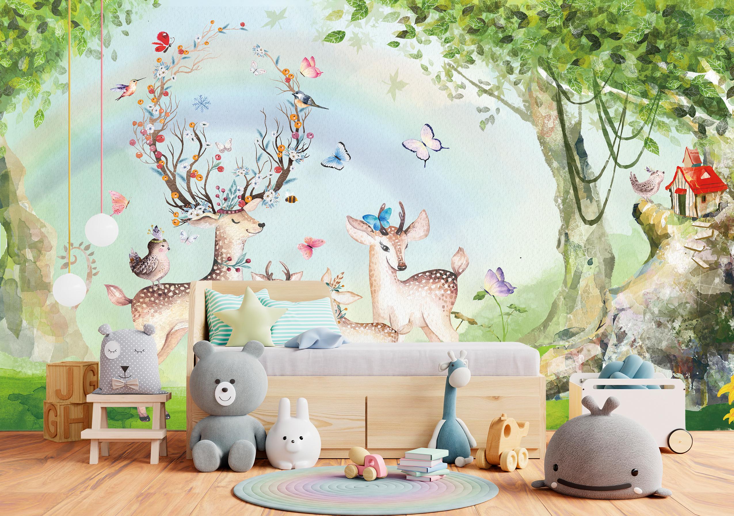 

Виниловые Фотообои Walldeco Сказочные животные в лесу 400x260 Базальт