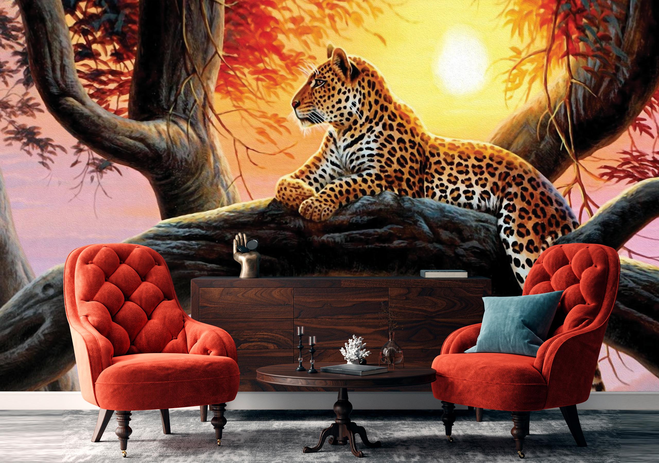 

Фотообои на самоклеющейся основе Walldeco Леопард на дереве 200x130 Лоск