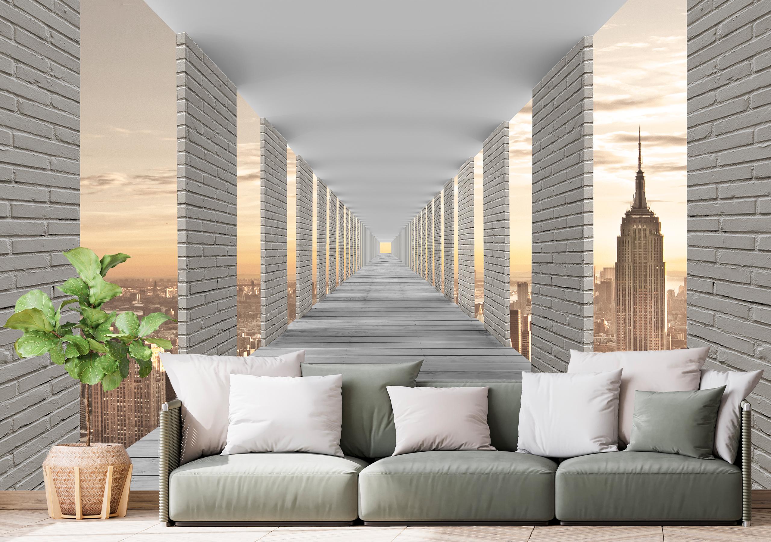

Флизелиновые Фотообои Walldeco 3Д коридор, панорама города 475x300 Бриз