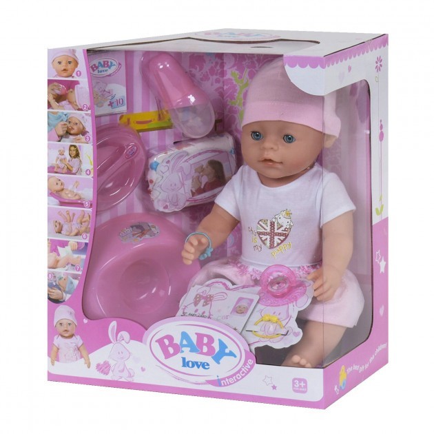 

Пупс, кукла Baby Love 42 см 8 функций с аксессуарами розовый