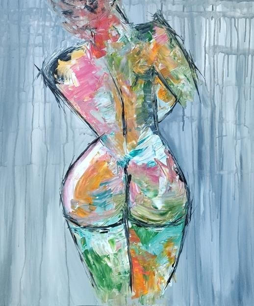 

Картина на холсте в стиле НЮ "Тишина" , акрил - техника мастихин (Acrylic painting on canvas in nude style)