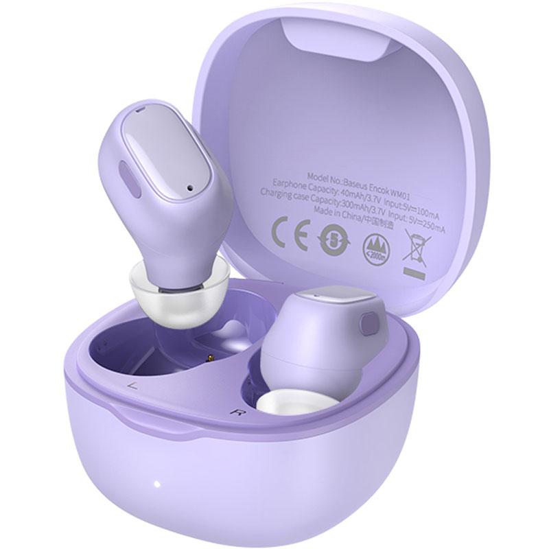 

Наушники гарнитура вакуумные Bluetooth 5.0 TWS Baseus WM01 Purple