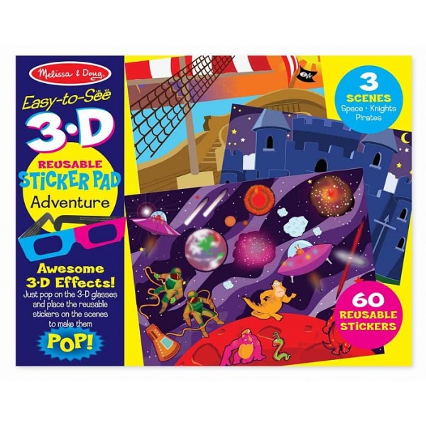

Многоразовые 3-D наклейки с очками Приключения Easy-to-See 3-D Reusable Sticker Pad Adventure Melissa & Doug