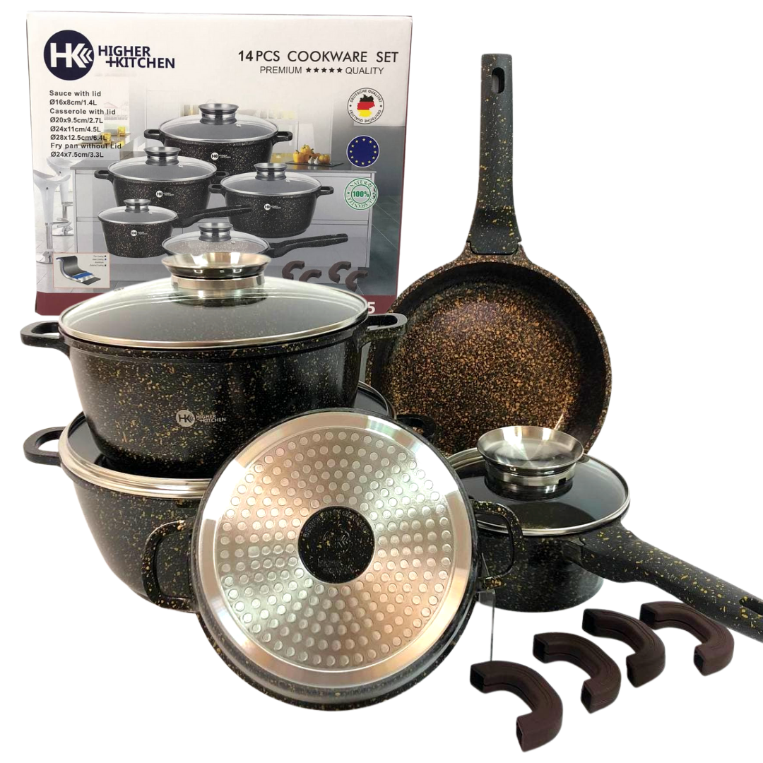 

Набор квадратных кастрюль с гранитным покрытием на 14 предметов Higher kitchen нк-305 Кофейный (HK-305)