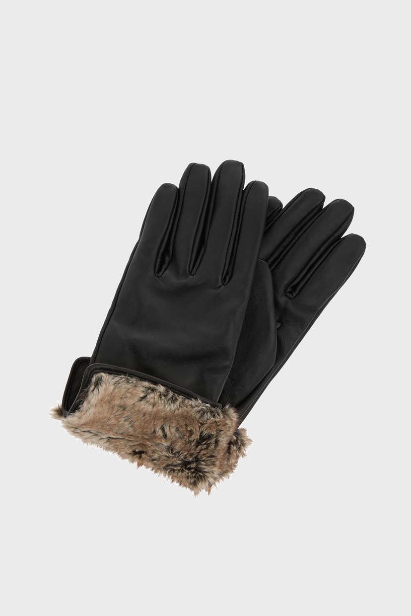 

Женские черные кожаные перчатки FAUX FUR TRIM LEATHE Accessorize S/M 909451