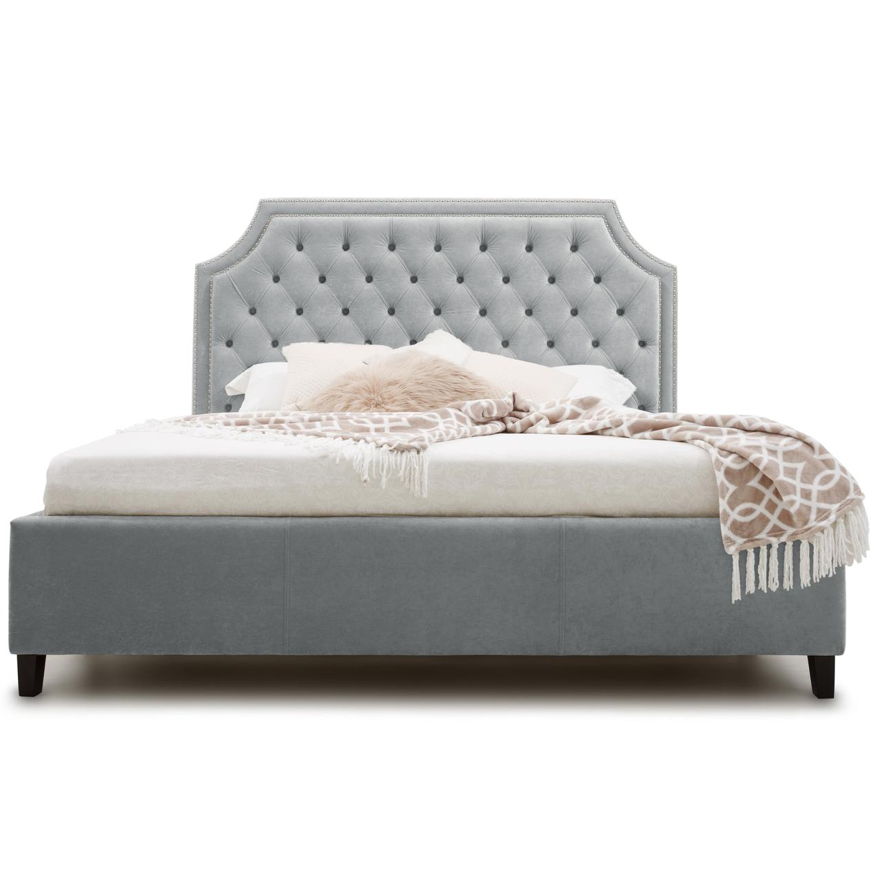

Кровать двуспальная серая мягкая бархатная оббивка Carveli SIMONA 180*200 Silver grey
