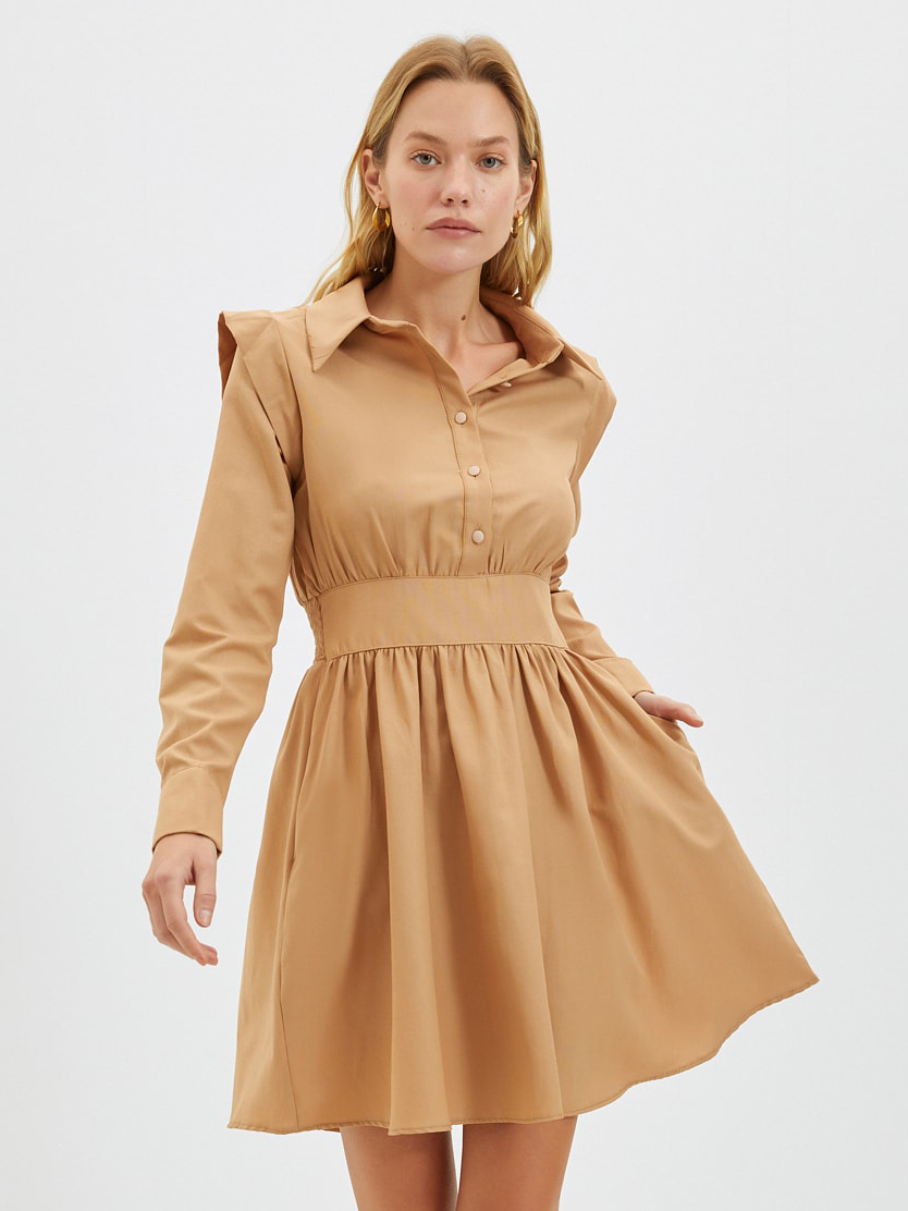 Акція на Сукня-сорочка міні літня жіноча Trendyol TWOAW22EL1120 38 Camel від Rozetka