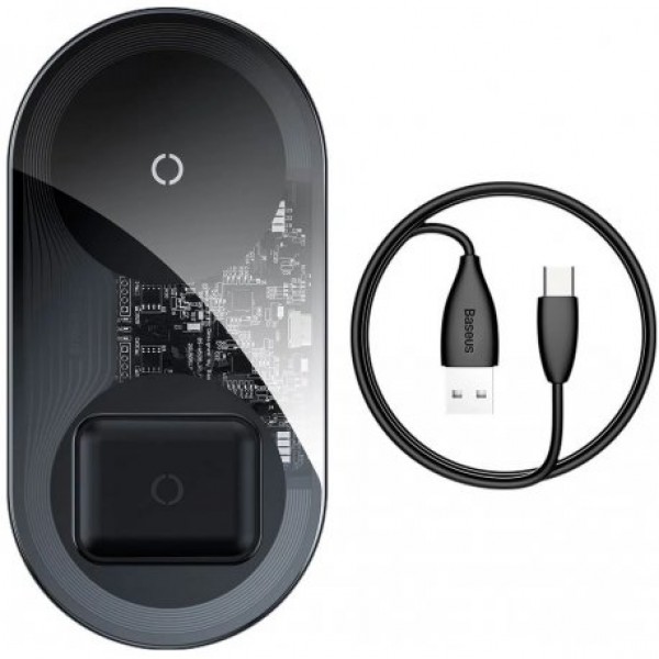 

Бездротовий зарядний пристрій Baseus Wireless Charger Simple 2 in 1 15w Crystal (WXJK-A01)