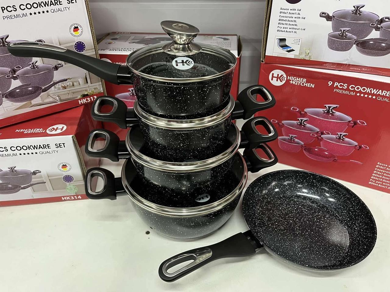 

Набор посуды Higher Kitchen 9 предметов с гранитным покрытием Черный