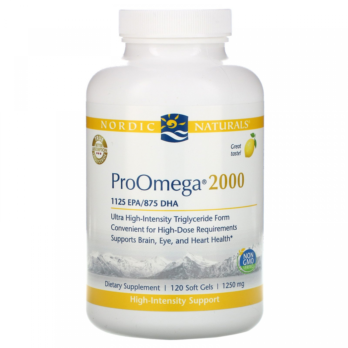 

Омега-3 улучшенное поглощение лимон Nordic Naturals (ProOmega 2000) 1250 мг 120 мягких гелевых капсул