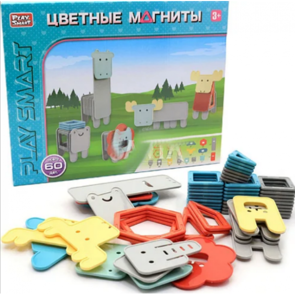 

Конструктор магнитный Цветные магниты. Буквы. Животные 60 дет. aim