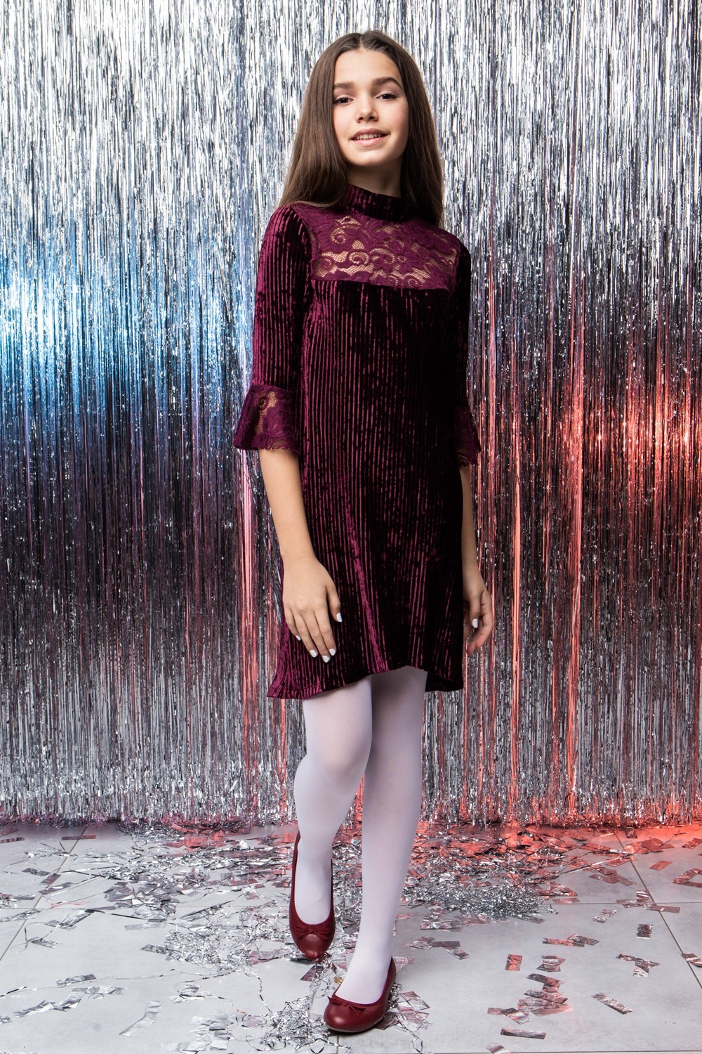 Плаття велюрове Diвa підліткове 158 бордове (302-1)