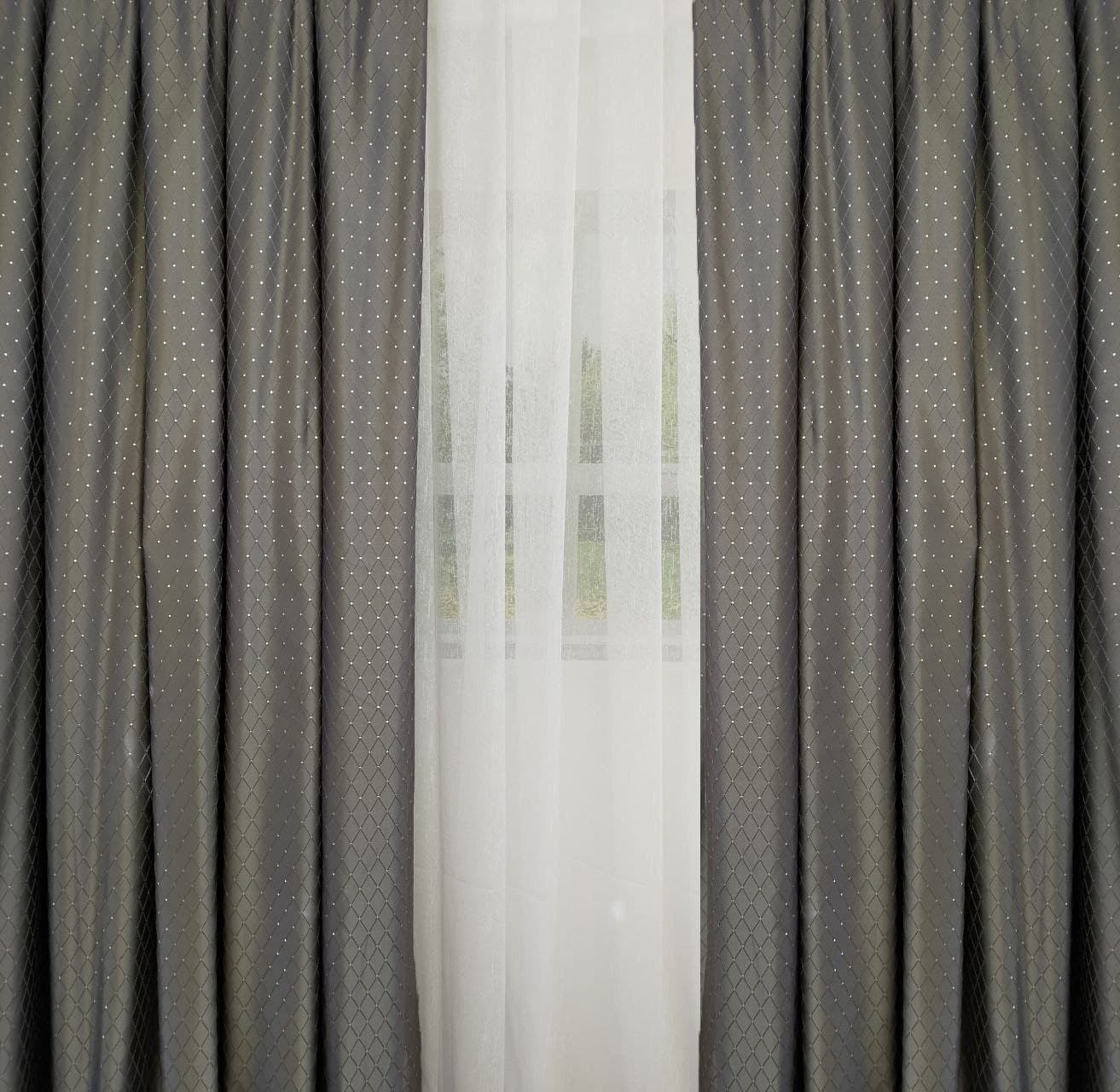 

Комплект Штор "Ромб-Стразы" серая 100х250