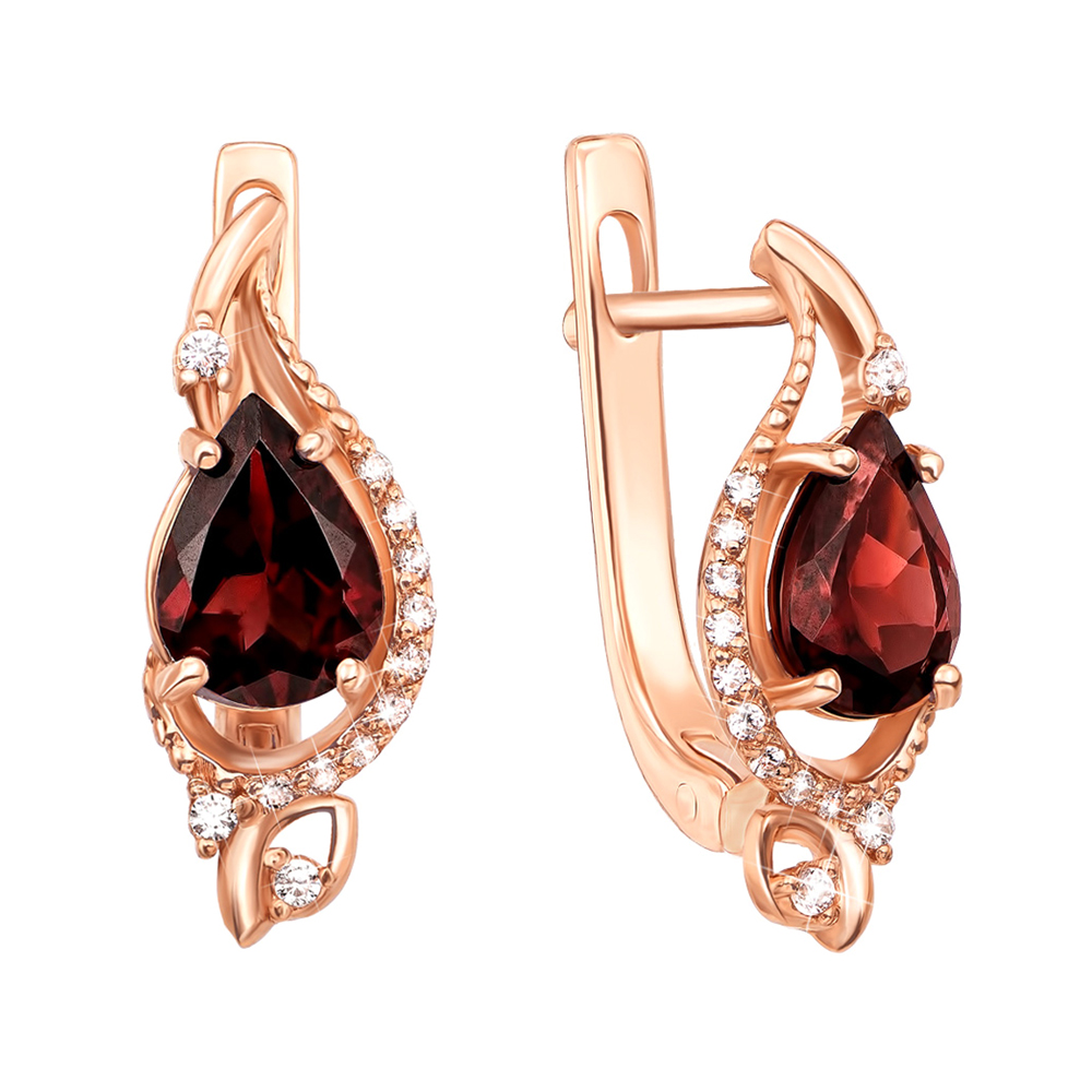 

Серьги из красного золота с гранатами и фианитами 000123444