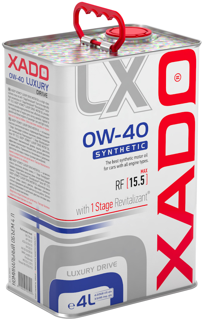 Моторное масло XADO Luxury Drive Synthetic 0W-40 4 л (ХА 20272) – фото ...