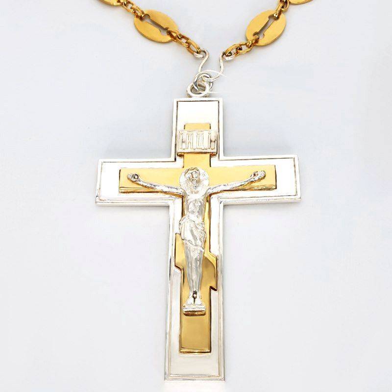 

Крест латунный с фрагментальной позолотой, литьевым распятием и с цепью арт. 2.10.0166лф^46лп