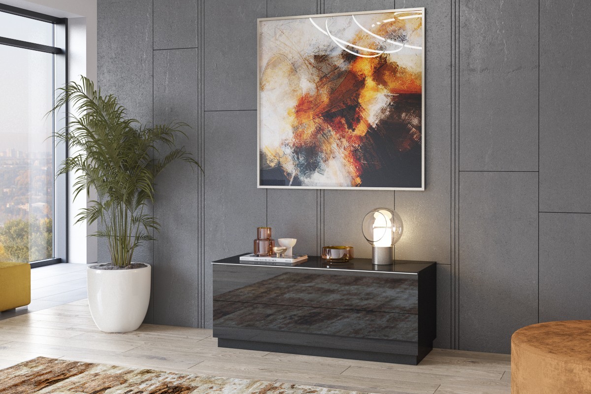 

Тумба ТВ Helvetia Helio черный / черное стекло 120x50x48 см 24WWJW41