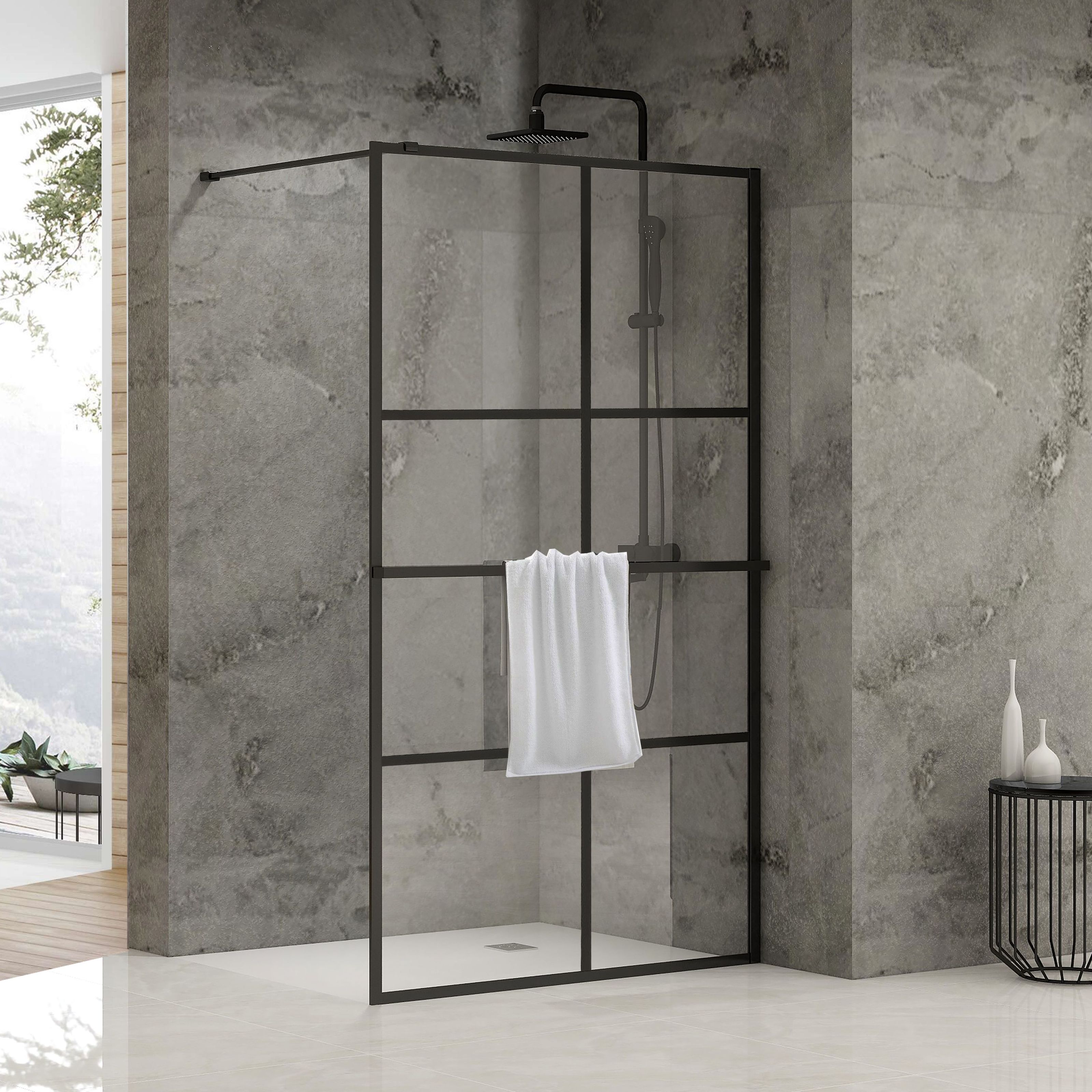 

Перегородка стеклянная для душ кабины с держателем 110см x 200см VOLLE MALLA NEGRA стекло прозрачное 8мм 18-08-110black set