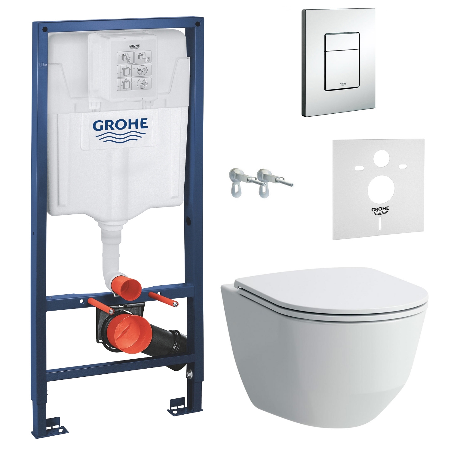 

Комплект инсталляции GROHE Rapid SL кнопка хром безободковый унитаз LAUFEN с крышкой микролифт дюропласт H8669570000001+38772001+37131000