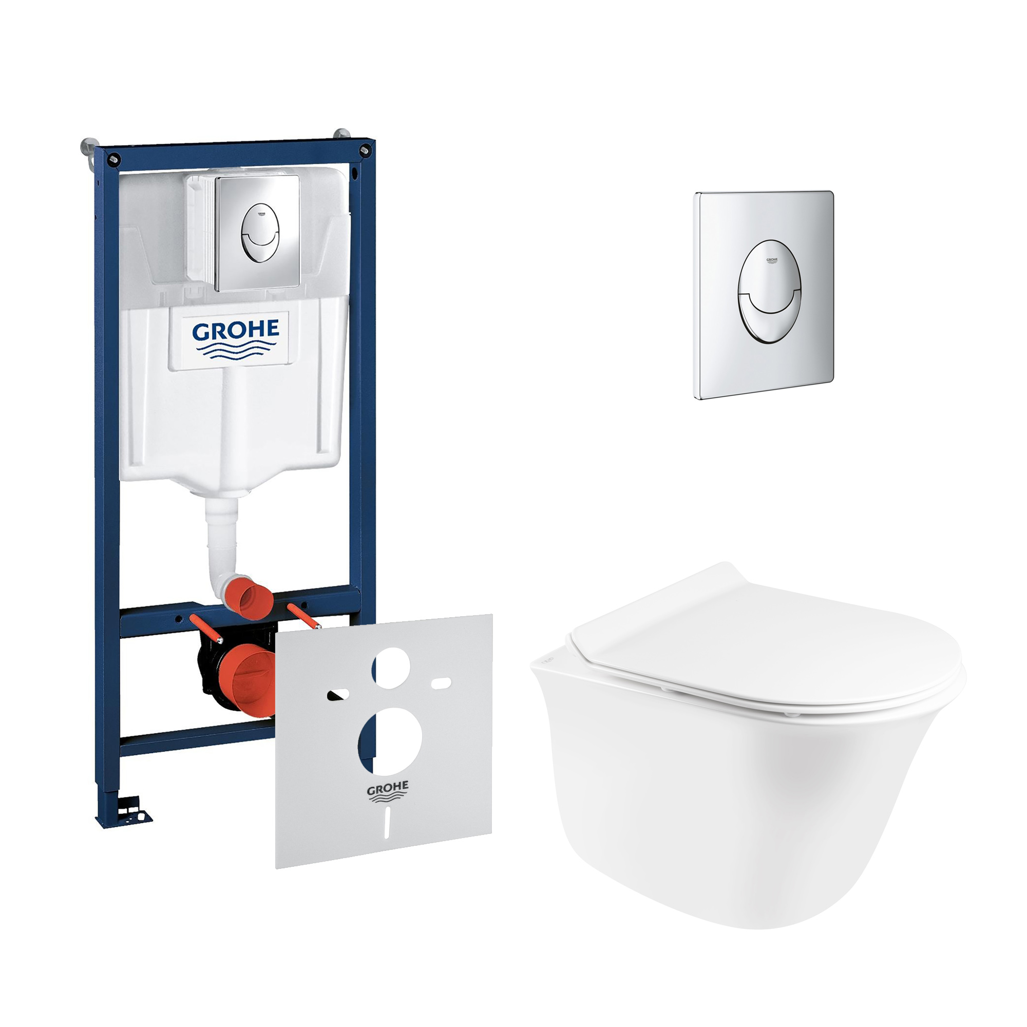 

Комплект инсталляции GROHE Rapid SL кнопка хром безободковый унитаз Q-TAP с крышкой микролифт дюропласт 38721001QT1833051ERW