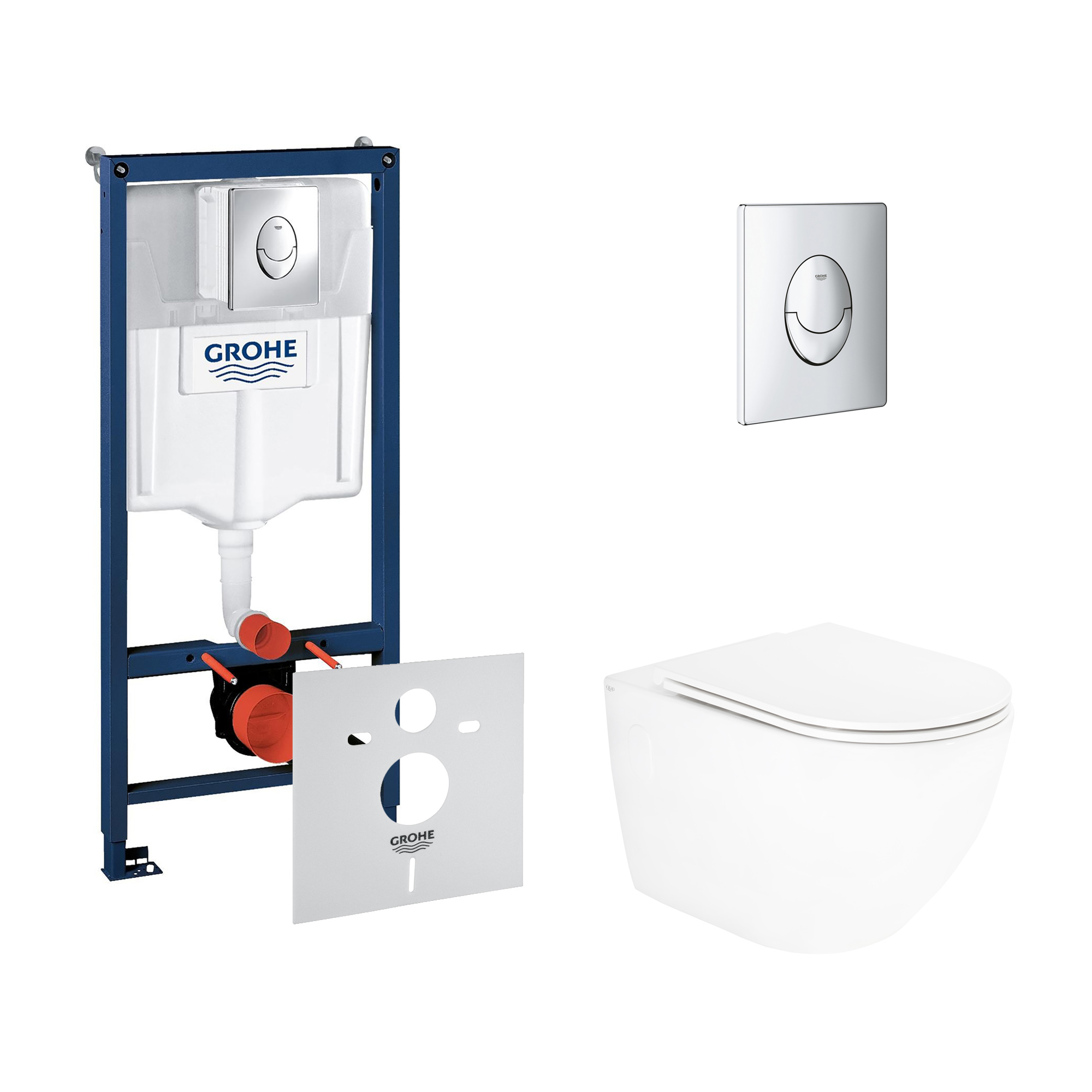 

Комплект инсталляции GROHE Rapid SL кнопка хром безободковый унитаз Q-TAP с крышкой микролифт 38721001QT13332141ERW