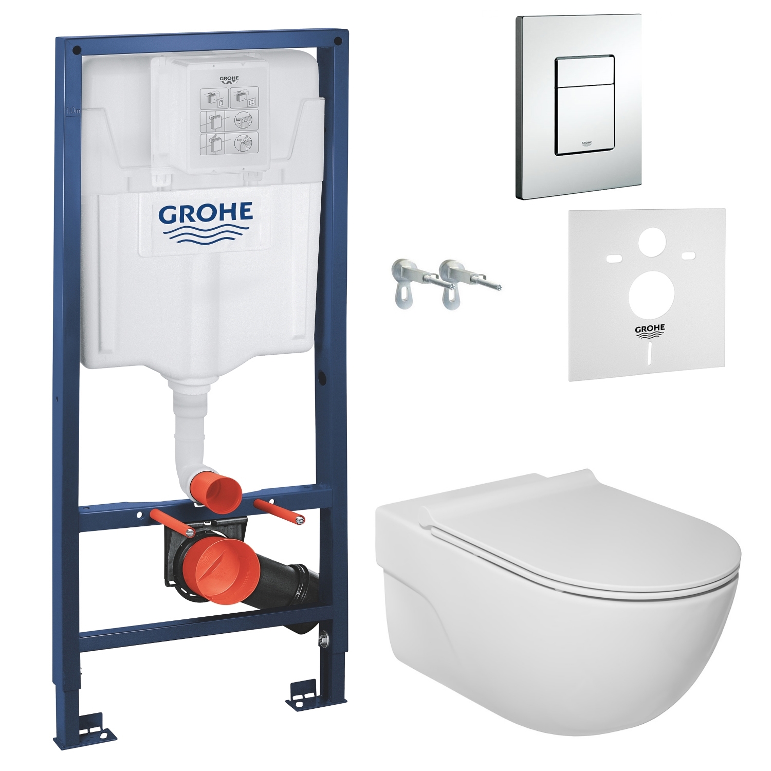 

Комплект инсталляции GROHE Rapid SL кнопка хром безободковый унитаз ROCA с крышкой микролифт дюропласт A34H240000+38772001+37131000