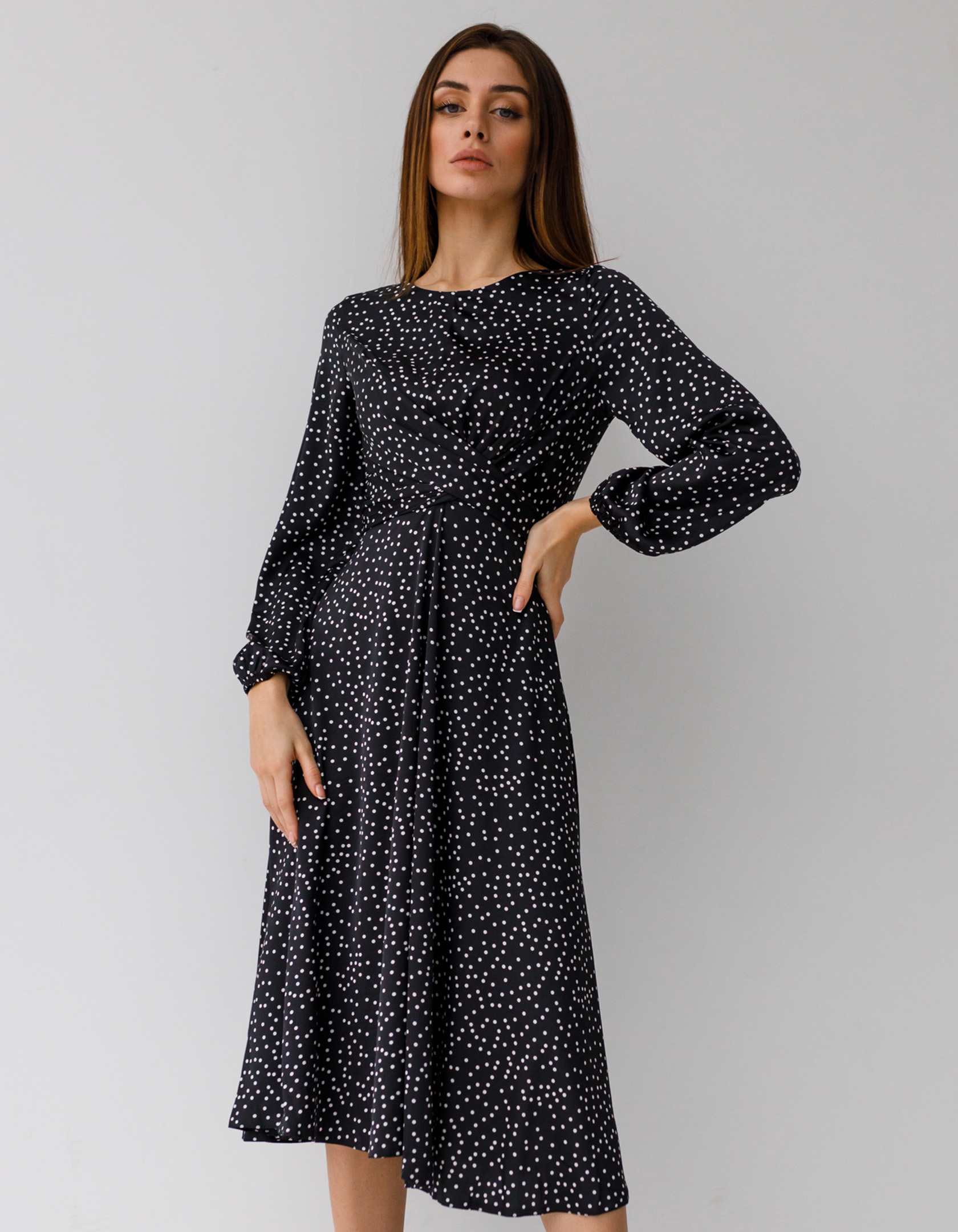 

Платье деми Wear me женское нарядное с широким рукавом в горошек  Чёрный 2w/14/29D, Платье деми Wear me женское нарядное с широким рукавом в горошек S Чёрный 2w/14/29D