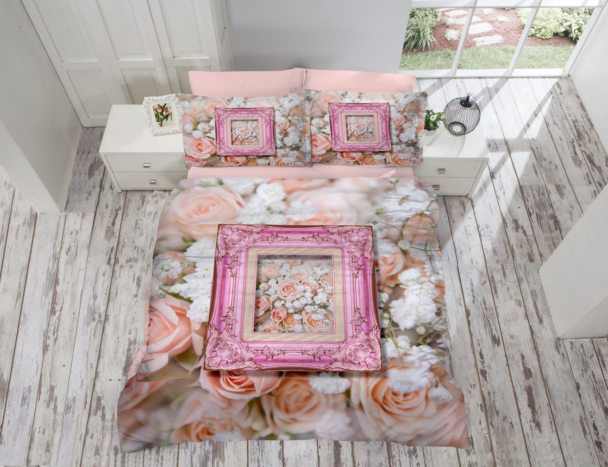 

Комплект постельного белья Сатин Турция РОЗОВАЯ РАМКА евро 200*220, наволочки 50*70 4 шт