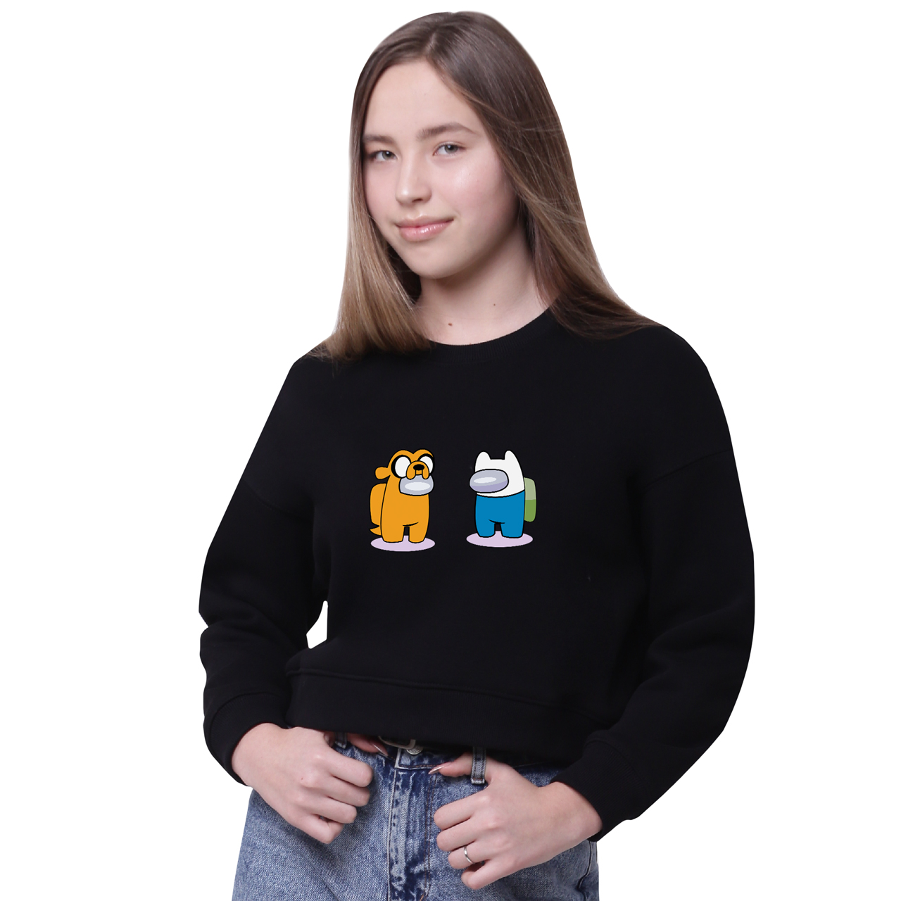 

Кроп-топ Амонг Ас Время приключений Фин и Джейк (Among Us Adventure Time Finn & Jake) Черный (35960-2414-4) 140 см