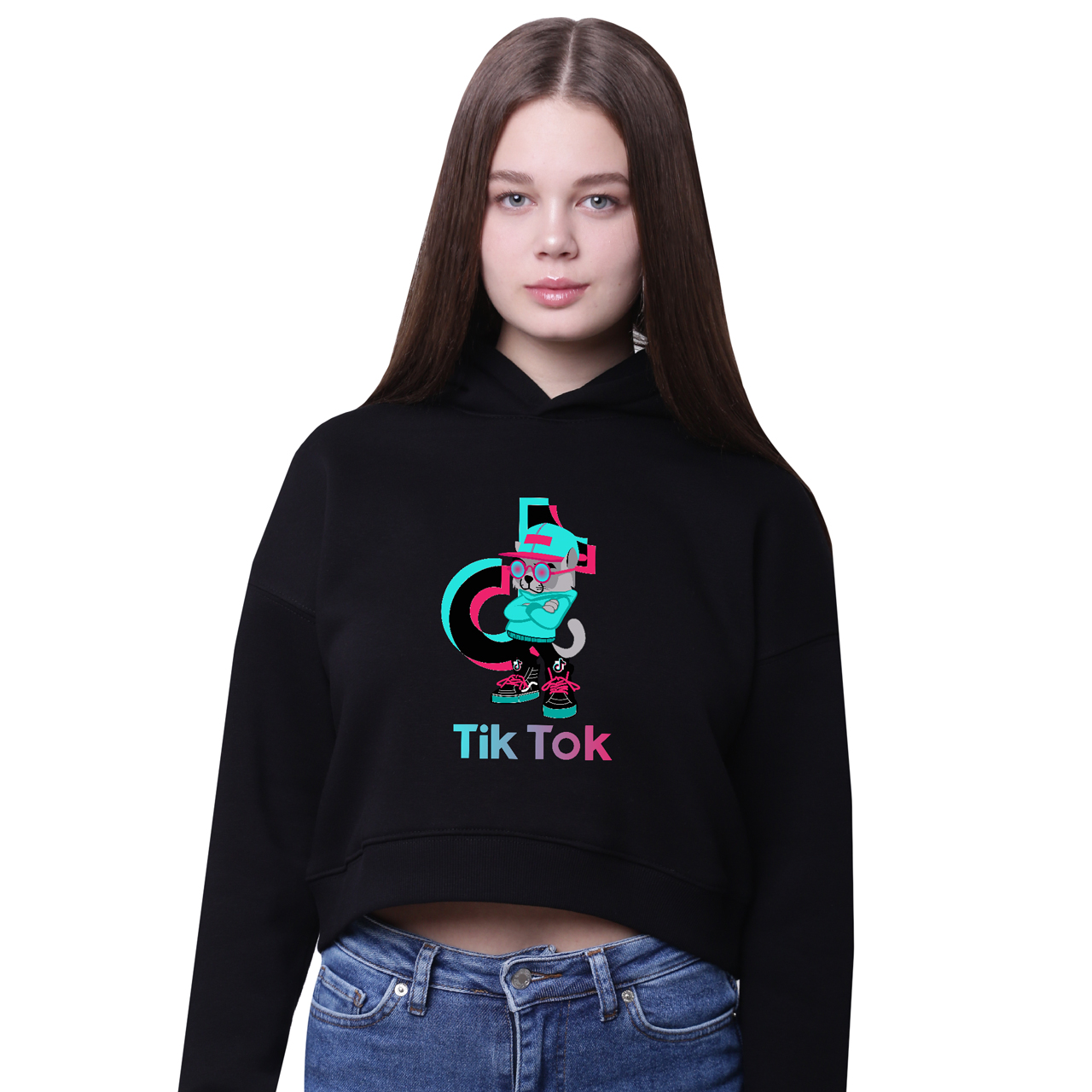

Кроп-топ с капюшоном Кот ТикТок (Cat TikTok) Черный (35961-1644-10) 176 см