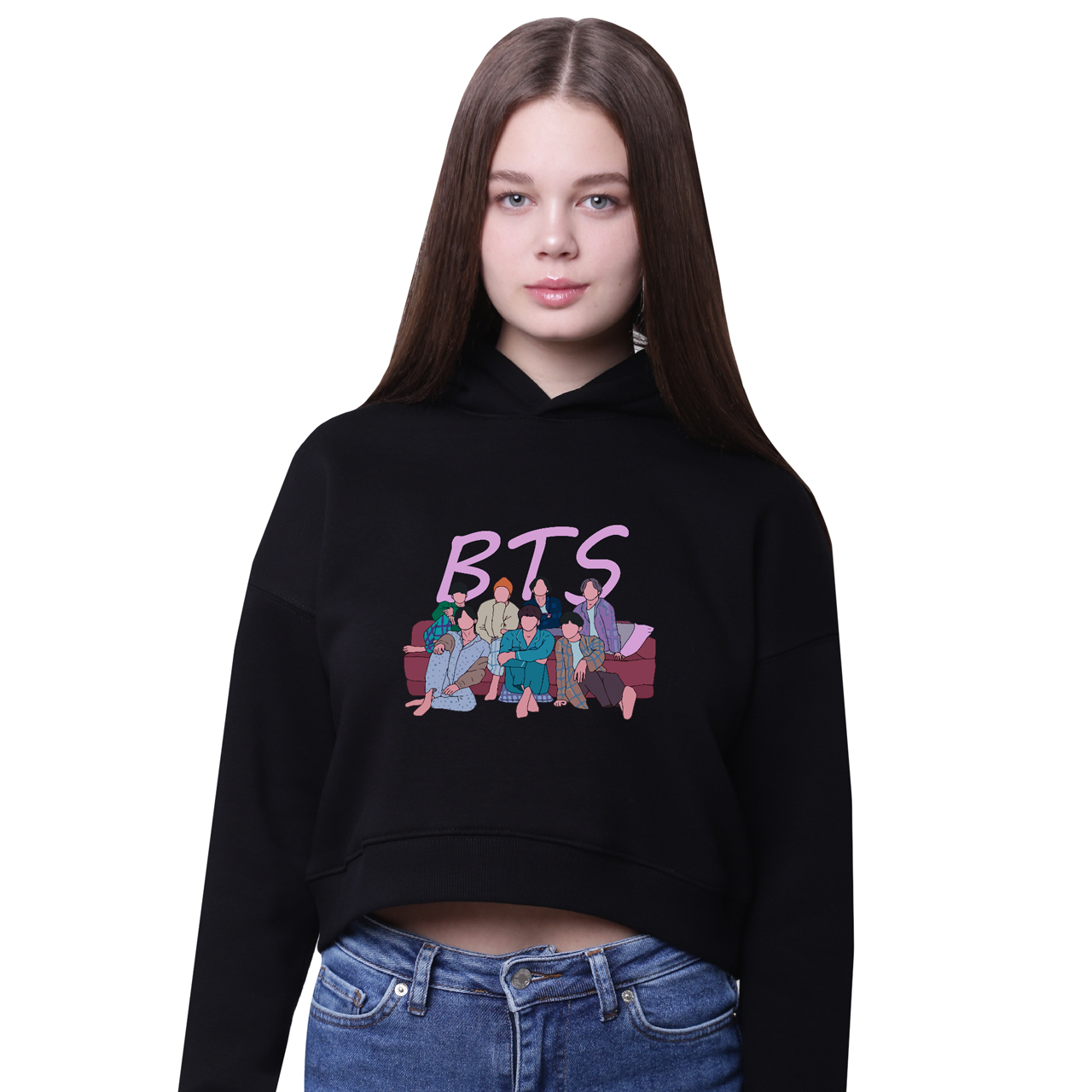 

Кроп-топ с капюшоном БТС (BTS) Черный (35961-3256-4) 140 см
