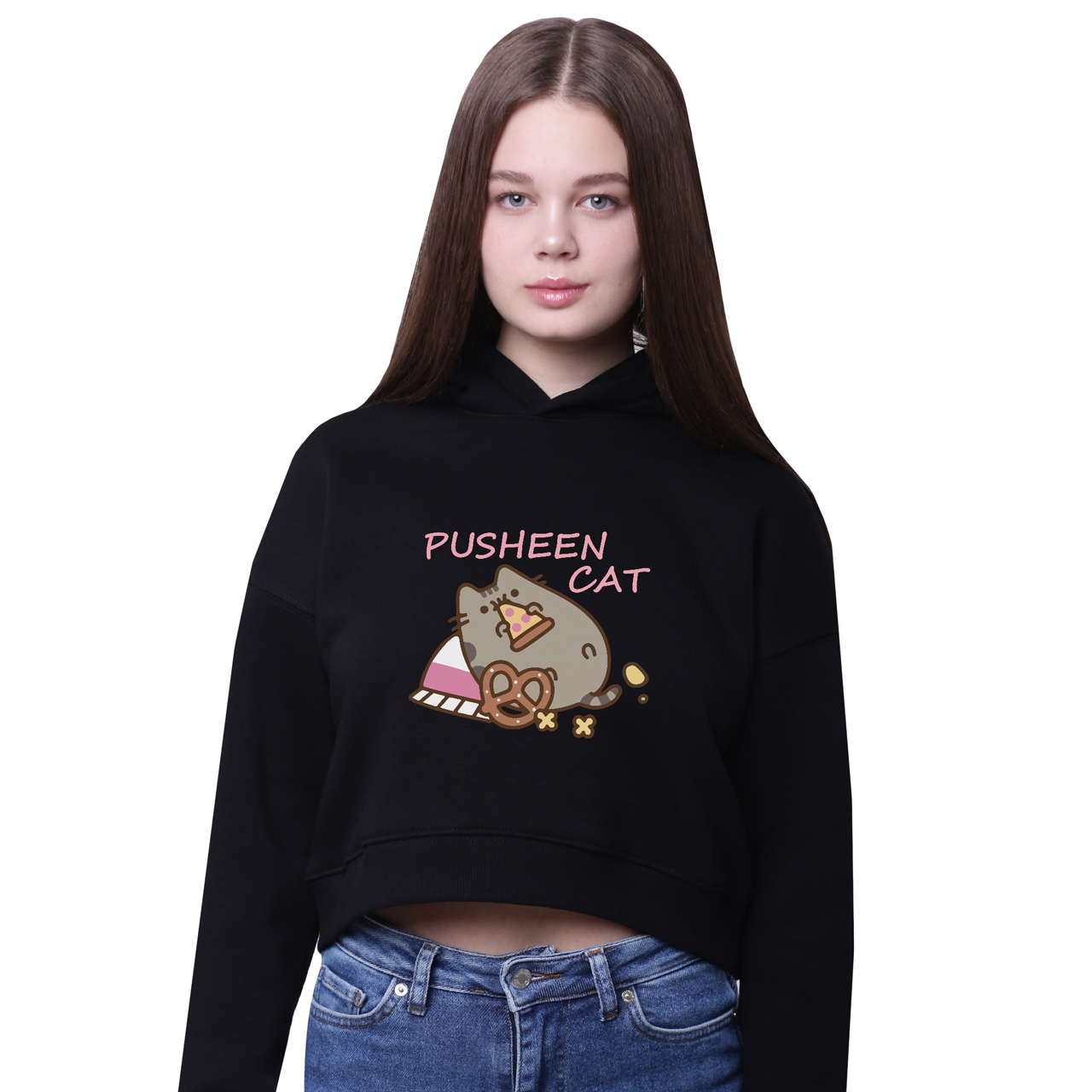 

Кроп-топ с капюшоном Кот Пушин (Pusheen Cat) Черный (35961-3347-8) 164 см