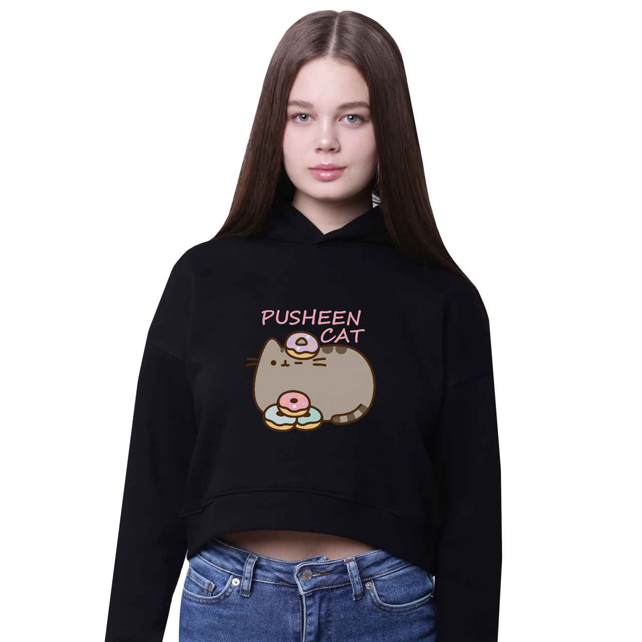 

Кроп-топ с капюшоном Кот Пушин (Pusheen Cat) Черный (35961-3346-6) 152 см