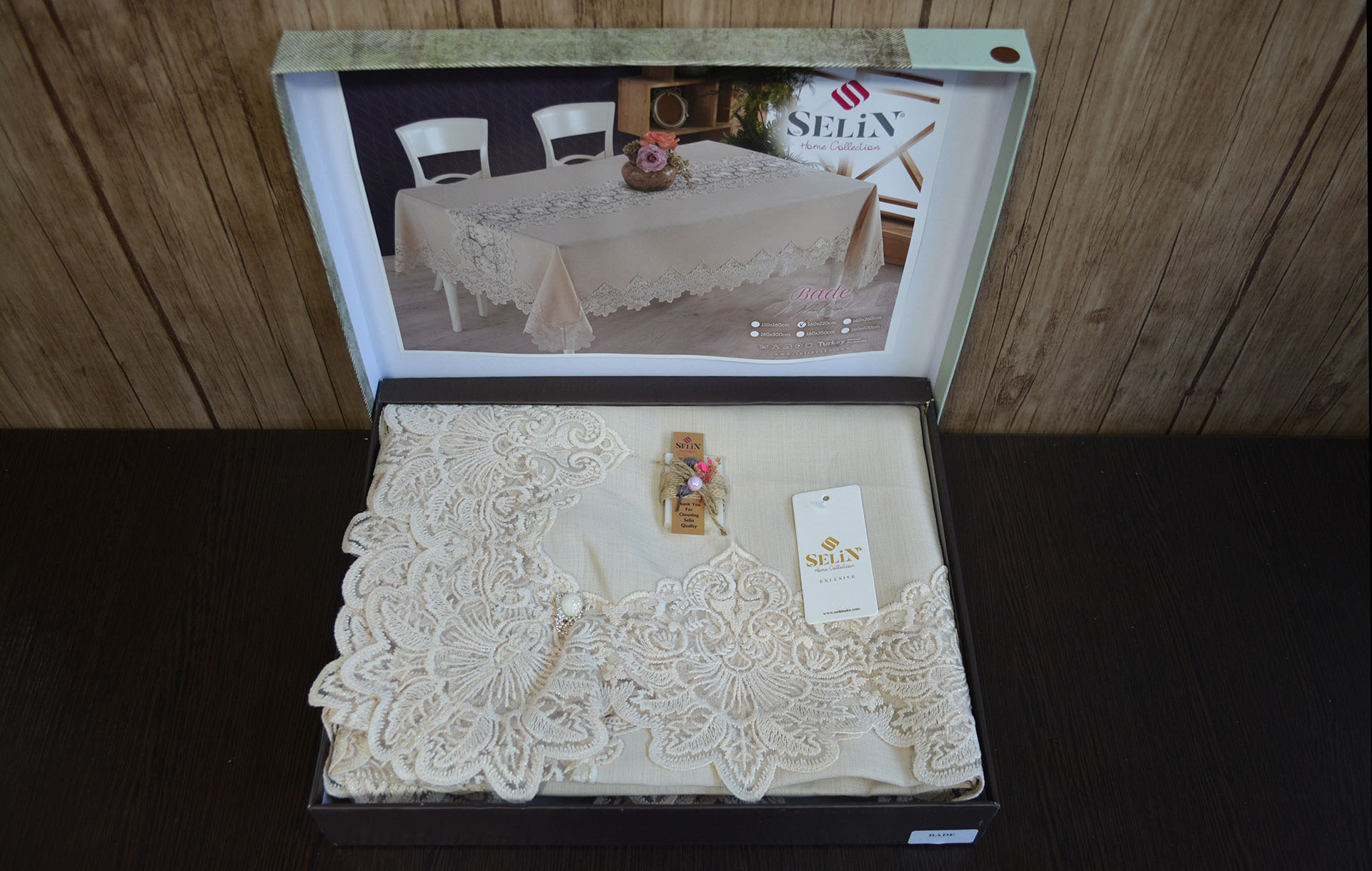 

Лляна скатертина Selin Bade 160x300 - Бежевий (33097-1)