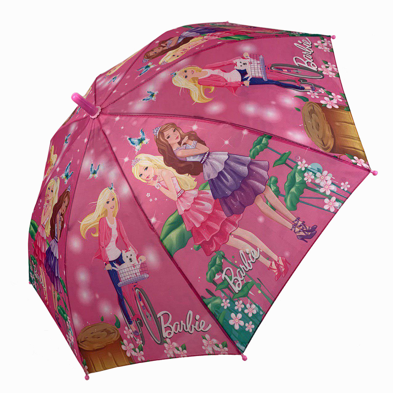 

Детский зонт трость с куклами и Барби / Barbie и собачкой от Star Rain, розовый