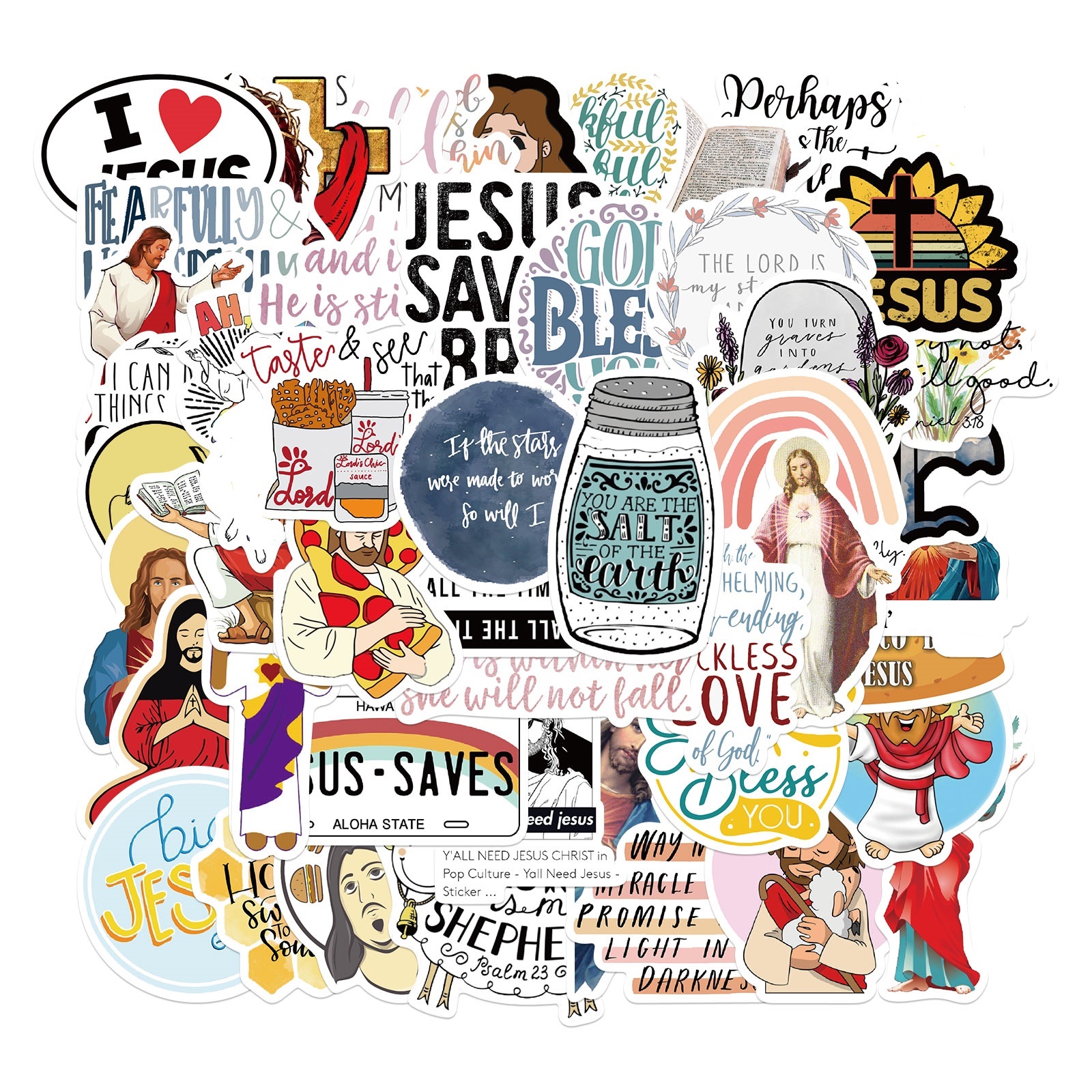 

Набор наклеек stickers God, Jesus, Christian - 50 шт | Бог, Иисус, Христианский - Водостойкие стикеры для оклеивания