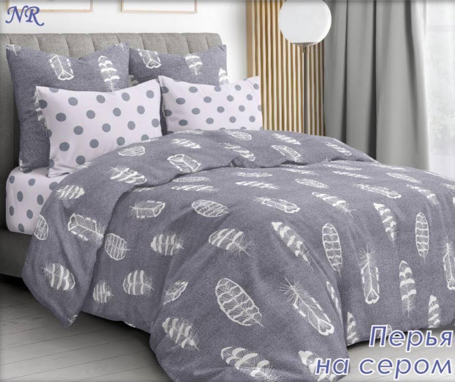 

Постельное белье комплект из Бязи "Перья на сером". Размер Полуторный, для Стандартной подушки (TIR_2509-721 1.5-SP)